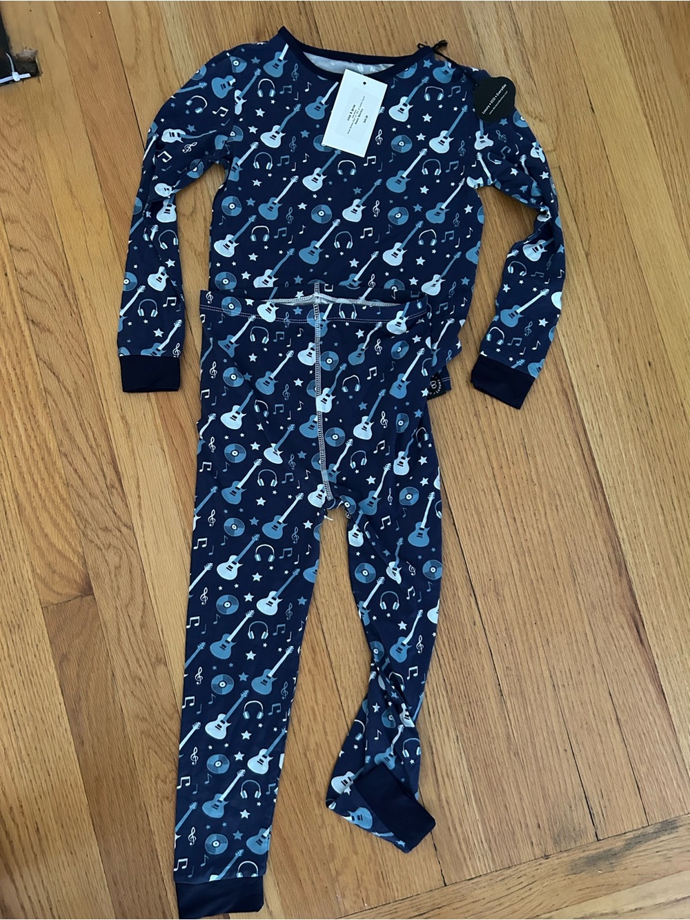 NWT Sweet Bamboo Navy Blue Guitar Print Kids One-Piece Pajama